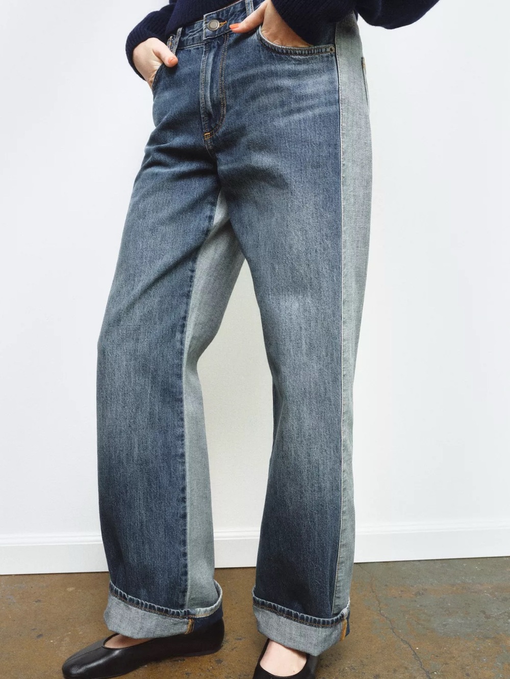 Zara Two-Tone Blue Straight-Leg Jeans